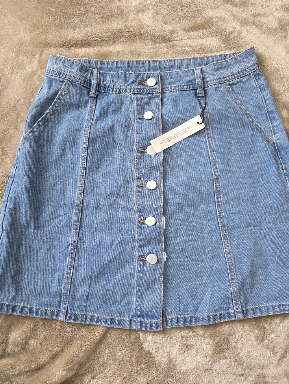 Rooscier Blue Denim Button-Front A-Line Skirt Boho Casual  SZ‎ Med High Waist